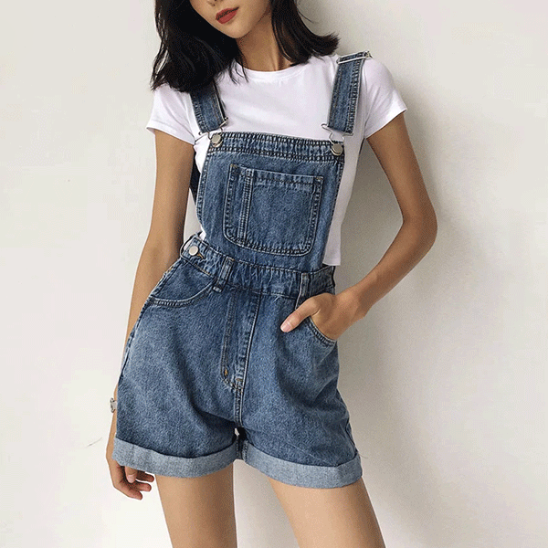 Womens blue jean short 2025 overalls