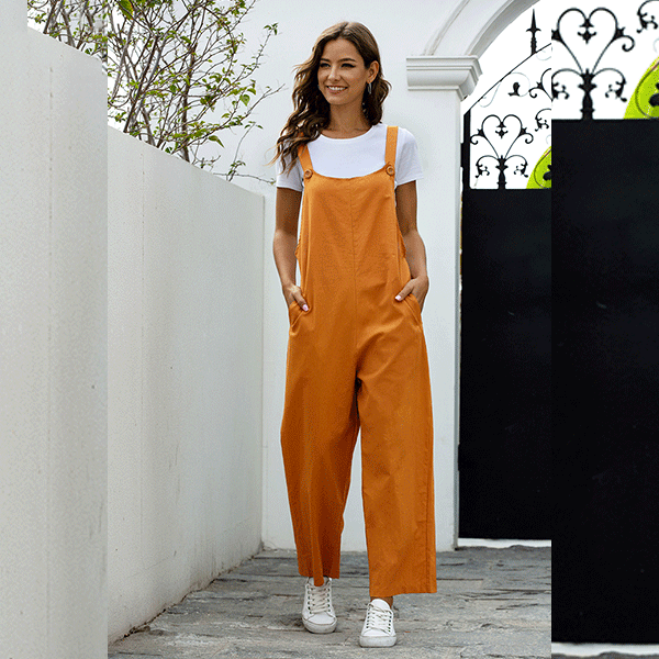 Orange Overall Dress with Pocket