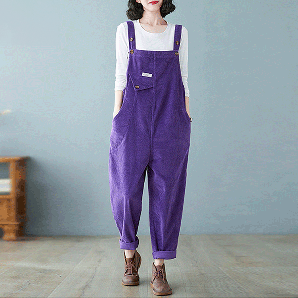 Purple Velvet Corduroy Overalls
