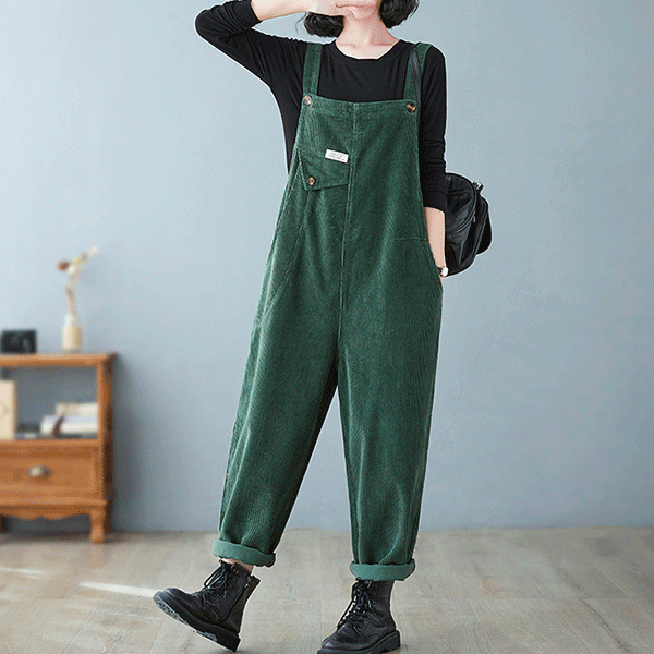 Green Velvet Corduroy Overalls