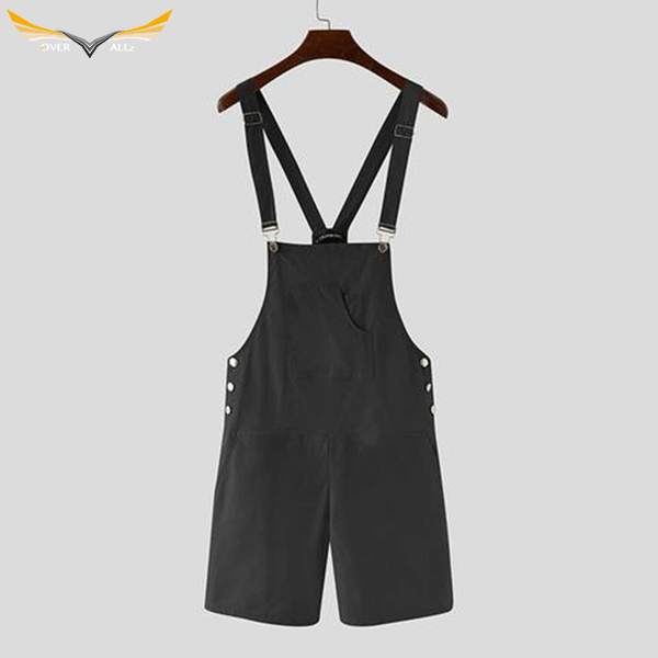 Black Bib Overall Shorts Cotton