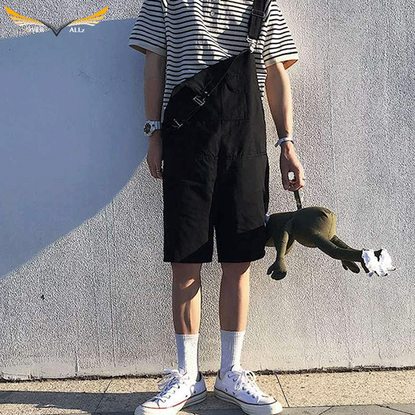 Black Dungaree Shorts Cotton