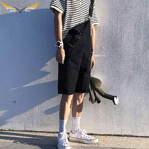 Black Overall Shorts Cotton for Smmer