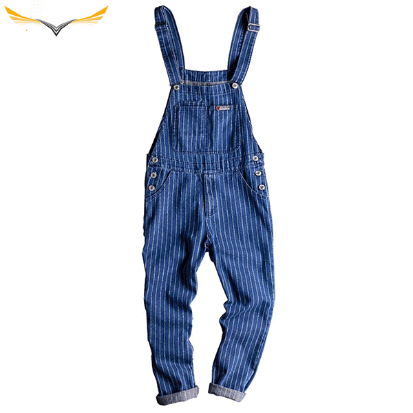 Blue and White Striped Bib Overalls