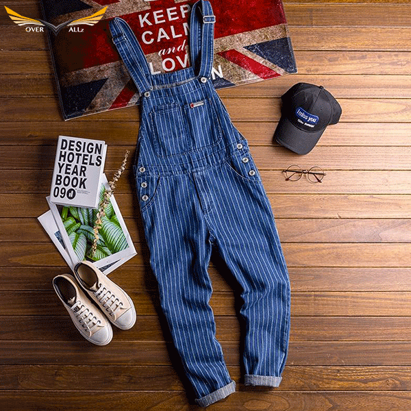 Blue and White Striped Overalls