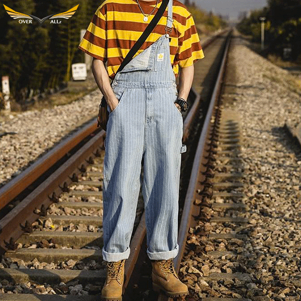 Blue and White Striped Overalls