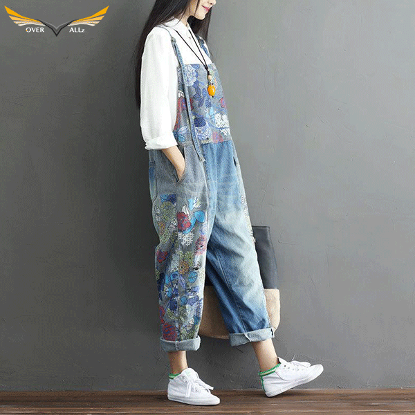 Flowered Jean Overalls