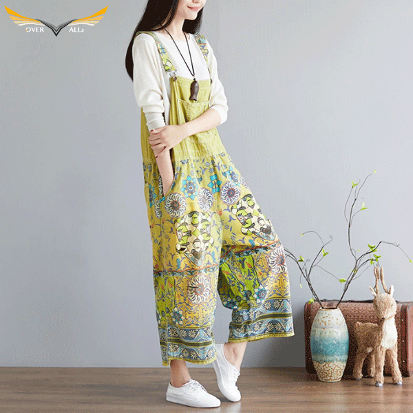 Green Flowered Bib Overalls