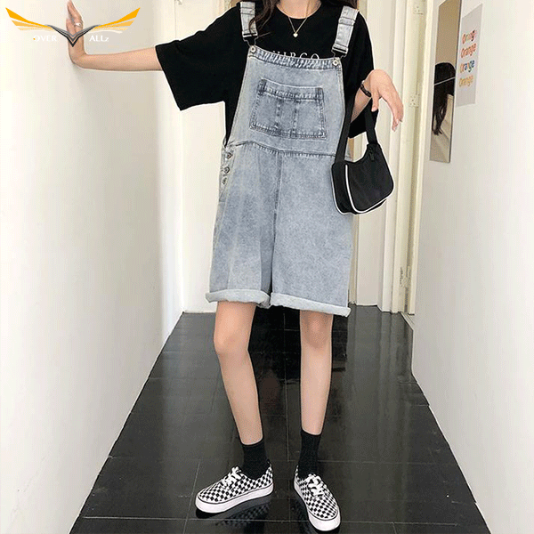 Grey Overall Shorts with Hem