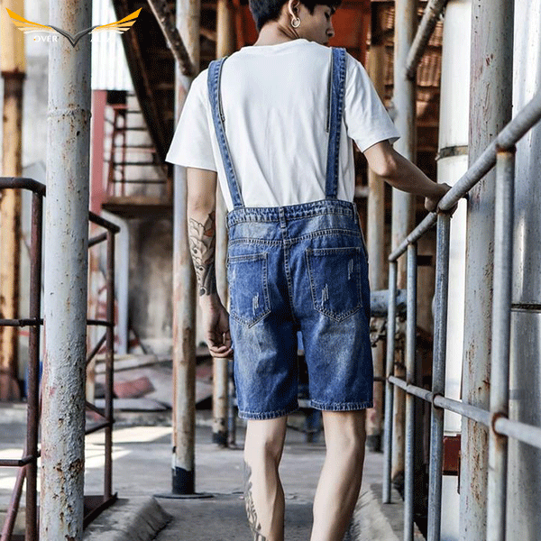 Light Denim Bib Overall Shorts