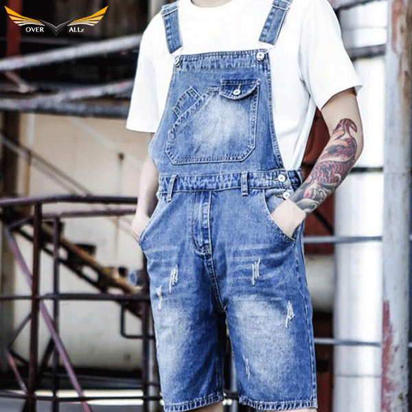 Light Denim Overall Shorts