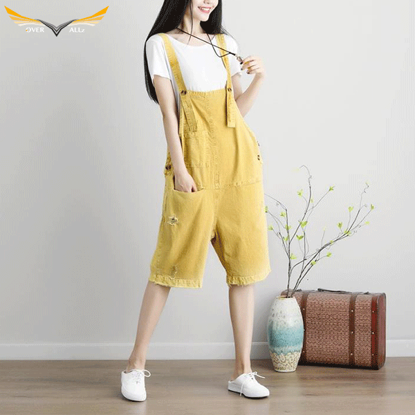 Yellow 2024 overalls shorts