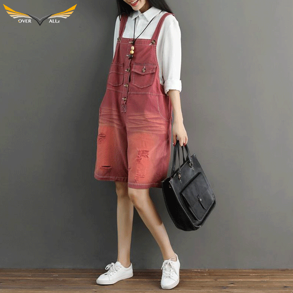 Red Bib Overall Shorts Women's