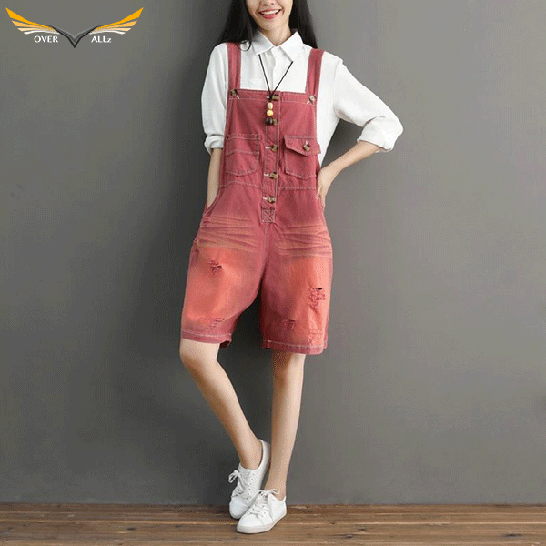 Red Overall Shorts Women's
