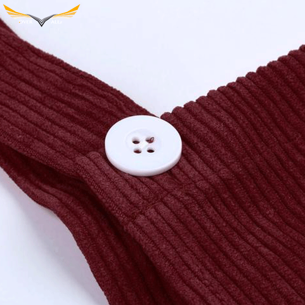 Red Wine Velvet Overall Dress with Buttons