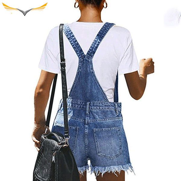 Women's Blue Denim Overall Shorts