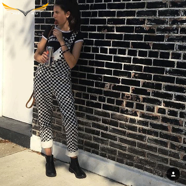 Women's Checkered Overalls