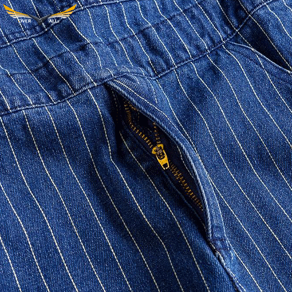 Zipper Blue and White Striped Overalls