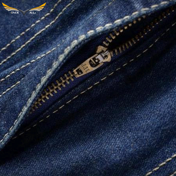 Zipper Slim Fit Overalls Dark Blue