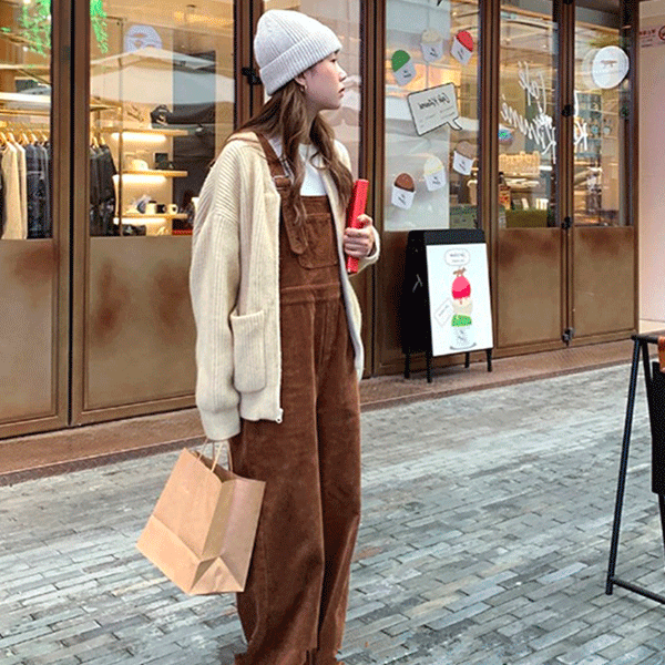 Women's Brown Velvet Overalls