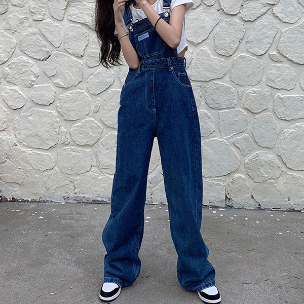 Women's Dark Blue High Waist Overalls