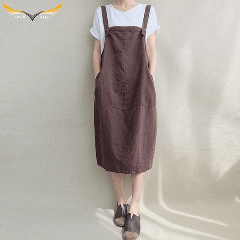 70s Brown Overall Dress