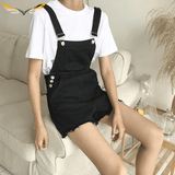 Black Dungaree Shorts Women's