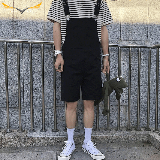 Black Overall Shorts Cotton