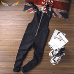 Black Zipper Front Bib Overalls