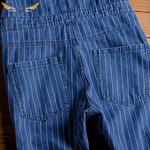 Blue and White Striped Overalls with Hem