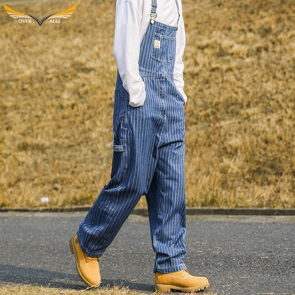 Blue and White Striped Overalls