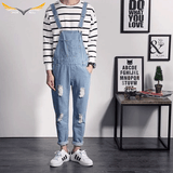 Blue Denim Ripped Bib Overalls