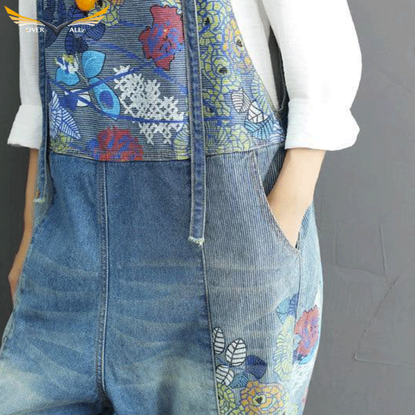 Floral Printed Jean Overalls