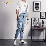 Light Blue Denim Ripped Overalls