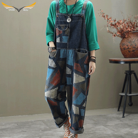 Printed Denim Overalls