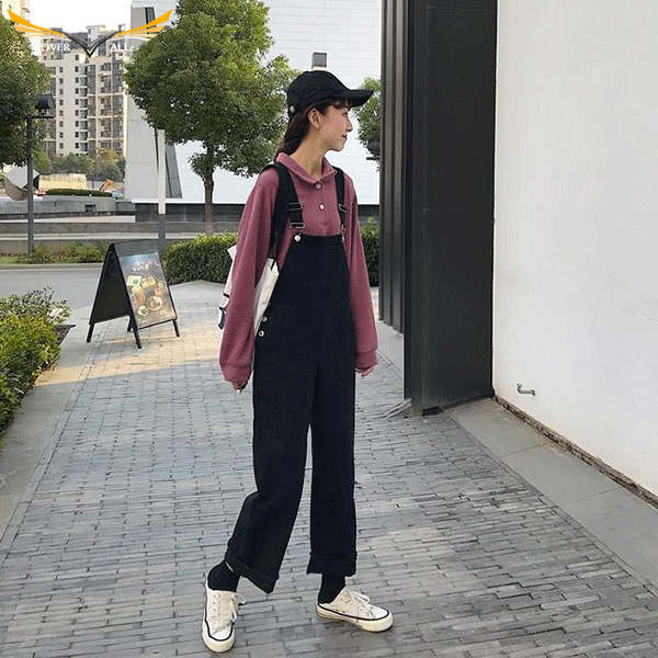 Women's Black Bib Dungarees