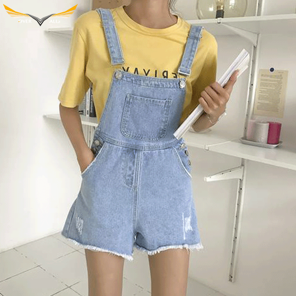 Women s Denim Bib Overall Shorts Over Allz