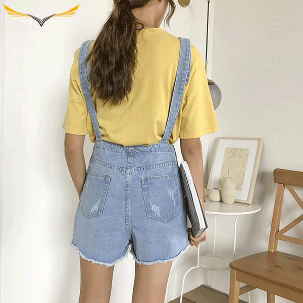 Womens jean bib shorts sales